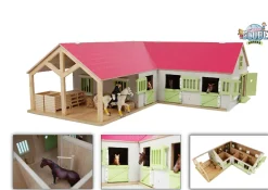 Pferdehof / Reiterhof 1:24, pink, Bauernhof Holz, Maße 68x77x27 cm ^ Kids Globe Outlet