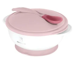 Kikkaboo Baby Essschüssel 250 ml Löffel mit Wärmesensor Warmhalteschüssel Deckel rosa ^ Kikka Boo New