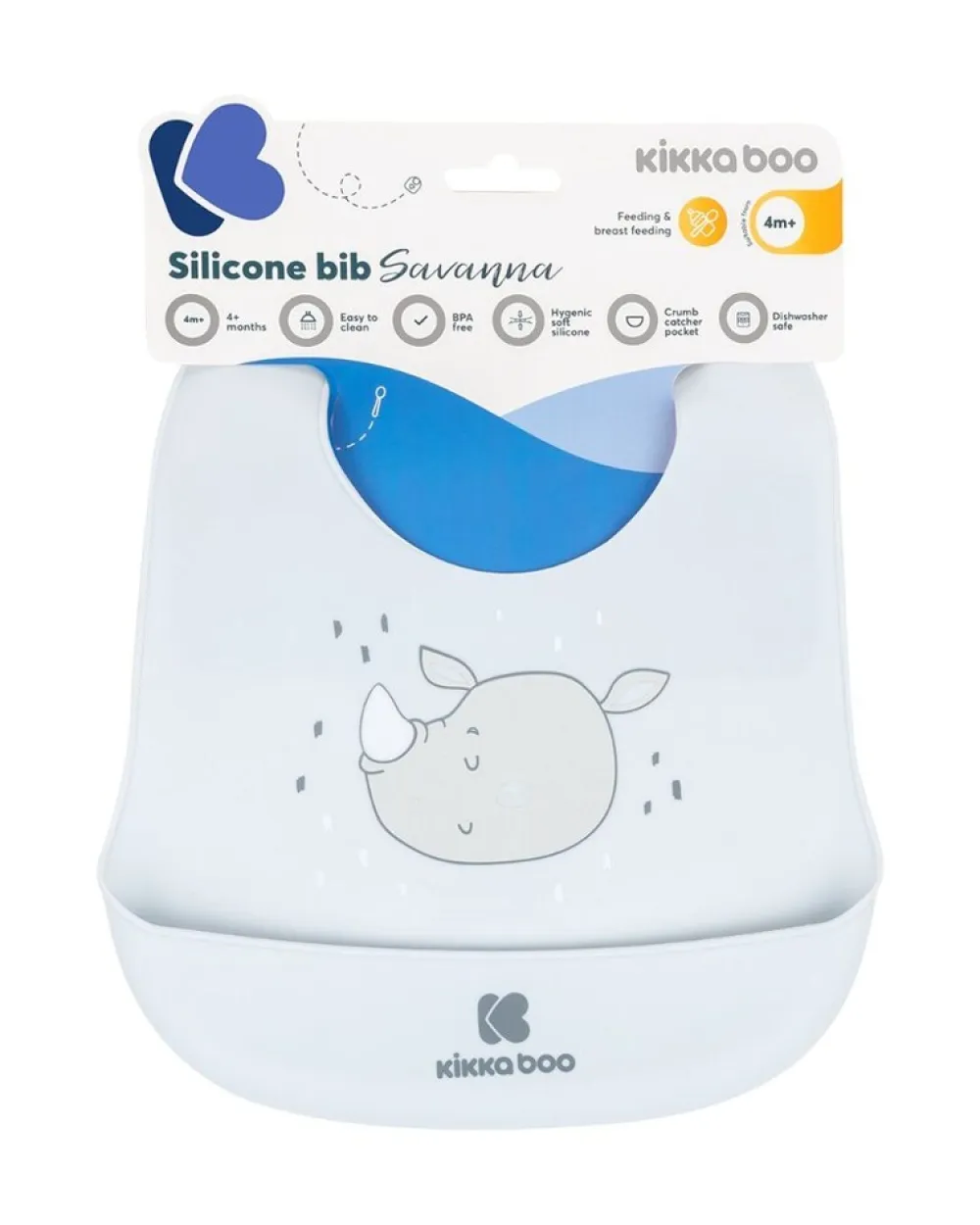 Kikkaboo Babylatz Savanna integrierter Krümelschutz, Silikon, ab 4 Monaten hellblau Discount