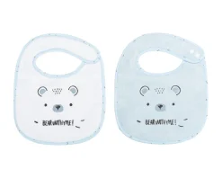Kikkaboo Babylätzchen 2er Set Bär 23 x 31 cm, Frottee Druckknopf, 100% Baumwolle blau grün Outlet