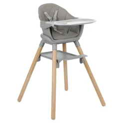 Kikkaboo Kinderhochstuhl Woody 3 in 1 Holzbeine Kinderstuhl Fußstütze Tablett grau ^ Kikka Boo Outlet