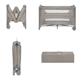 Kikka Boo Kikkaboo Reisebett Milky Way, 2 Ebenen, seitliche Öffnung, 2 Räder, Netzfenster beige/braun hellgrün