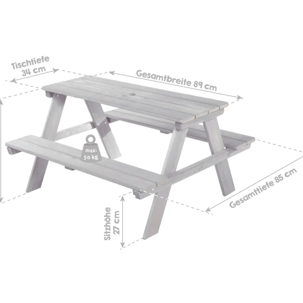 Roba Kindersitzgruppe 'Outdoor+', wetterfeste Sitzgarnitur 'Picknick for 4', aus Massivholz, grau weiss