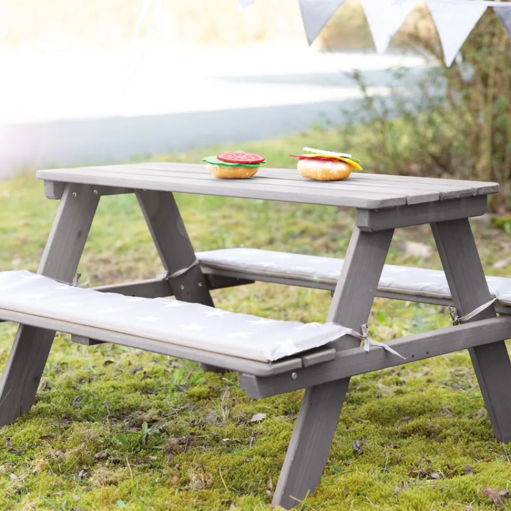 Roba Kindersitzgruppe 'Outdoor+', wetterfeste Sitzgarnitur 'Picknick for 4', aus Massivholz, grau weiss