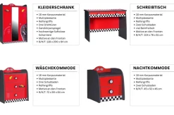 Aileenstore Kinderzimmer komplett Set Autobett Rio 5 teilig Rot Outlet