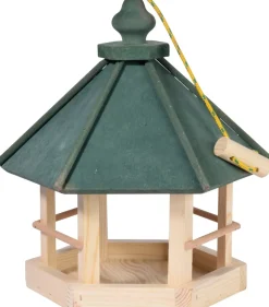 Klassisches Vogelhaus zum Aufhängen, 6-eckiges Futterhaus mit Kordel, Kiefer, Grün ^ Dobar Discount