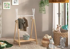 Kleiderständer mit Ablage aus der Serie Kiddy, Ausf. Kiefer massiv natur/weiß lackiert ^ vipack Best