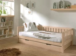 Kojen Bett Fritz mit Sprossenumrandung u. Rolllattenrost, Liegefläche 90 x 200, inkl. Bettschublade, Ausf. Milky White lackiert ^ vipack New