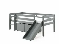 vipack Kojen-Spielbett mit Liegefläche 90 x 200 cm, inkl. Leiter, Rutsche, Rolllattenrost und 2 Schubkästen, Kiefer und MDF grau lackiert weiß Clearance