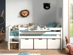 Kojen-Spielbett mit Liegefläche 90 x 200 cm, inkl. Leiter, Regal, Rolllattenrost und 3 Schubkästen, ^ vipack Clearance