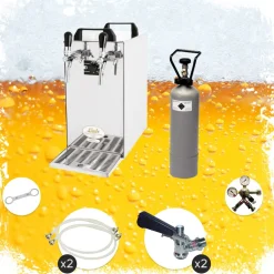 Komplett Set - Zapfanlage, Bierzapfanlage - Kontakt 40 2-leitig Trockenkühler, Durchlaufkühler 50 Liter/h, Green Line, Zapfkopf:Flach,Zapfkopf 2:KeyKeg ^ ich-zapfe Outlet