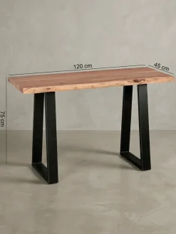 Konsolentisch – Akazie Massivholz, 120cm breit, 2 Metallbeine, mit Baumkante, Landhausstil ^ KADIMA DESIGN New