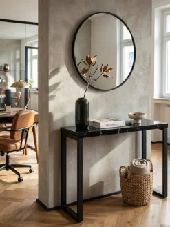 Konsolentisch – Marmoroptik Schwarz, 120x40x76cm, Hochglanz, Metallbeine ^ KADIMA DESIGN Outlet