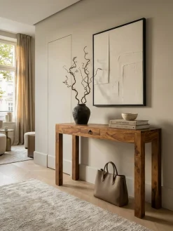 Konsolentisch Massivholz Schublade Landhausstil MUMBAI, Dunkelbraun 120x40x70 cm ^ KADIMA DESIGN Hot