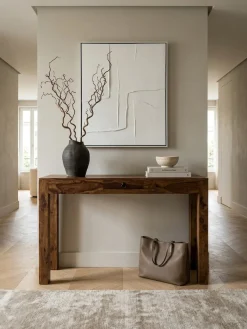 Konsolentisch Massivholz Schublade Landhausstil MUMBAI, Dunkelbraun 120x40x70 cm ^ KADIMA DESIGN Hot