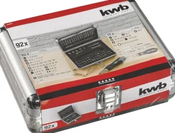 Power Bit-Box 92-tlg 'inkl. Bits, Bithalter mit Dauermagnet, langer Bithalter Sechskant-Schaft und Ratschen-Handgriff in stabilem Metallkoffer ^ KWB New