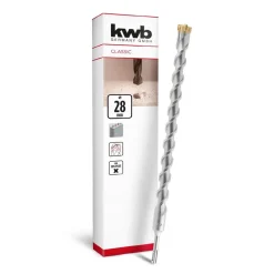 SDS Plus Bohrer, SDS Plus Hammerbohrer (Ø 28 mm x 460/400 mm, mit extrem schneller Hartmetall 4X-Schneide, für armierten Beton, Stein & Mauerwerk) ^ KWB Online