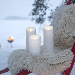 LED Outdoor-Kerze ,M-Twinkle' in weiß, Batterie + Timer, Flacker-Effekt, H 12,5cm, Ø 7,5cm ^ Star Trading Sale