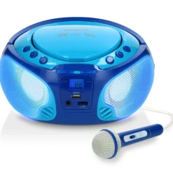 Lenco SCD-650BU - Tragbares FM-Radio mit CD/MP3-Player - USB-Anschluß - Karaoke - Mikrofon - Lichteffekte - blau Outlet