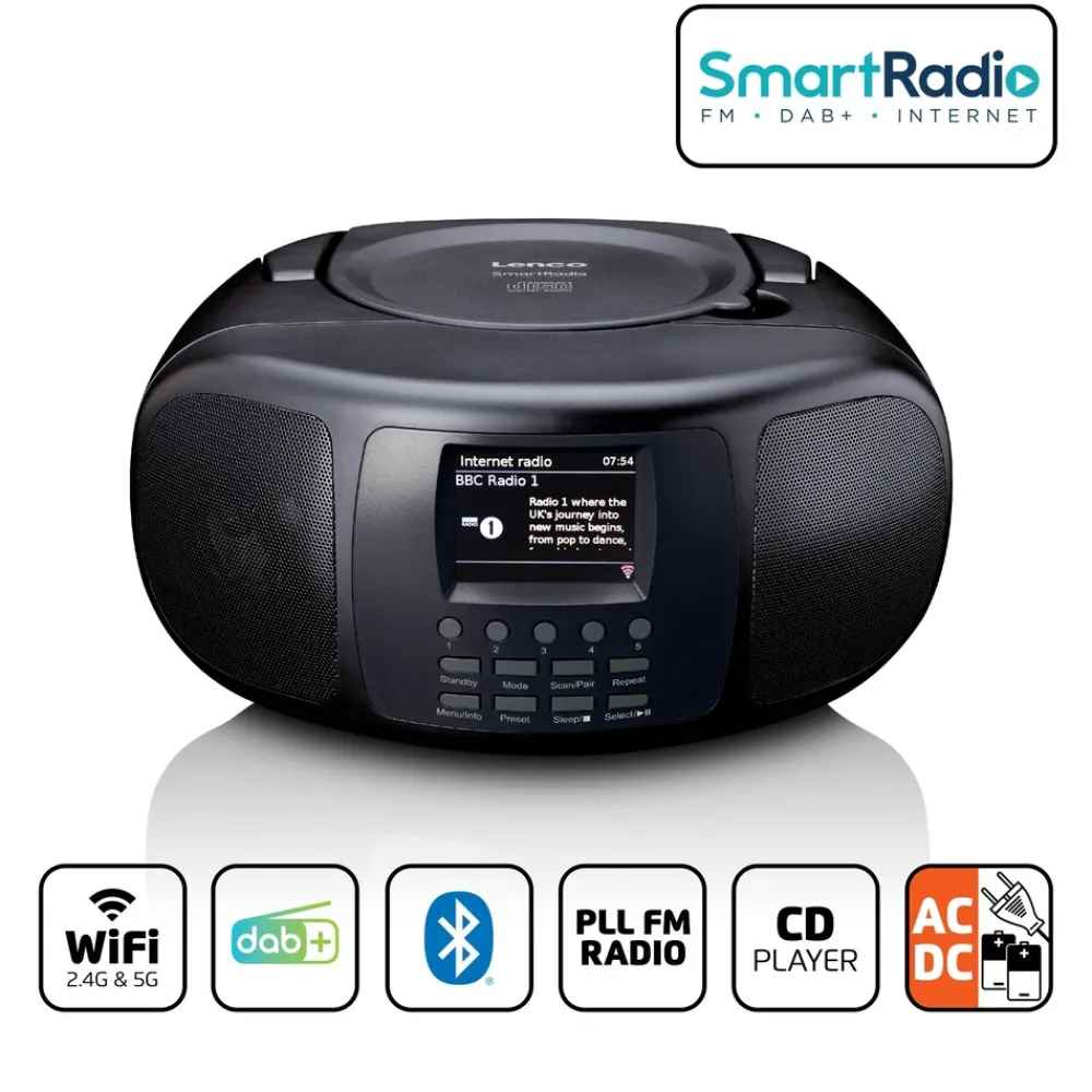 Lenco Tragbares Internetradio mit DAB+/FM, Bluetooth®, CD-Player und großem LCD-Farbdisplay Schwarz Discount