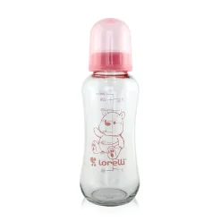 Lorelli Baby Glasflasche 240 ml Fassungsvermögen Silikonsauger Deckel ab Geburt pink Outlet
