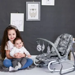 Babywippe Eliza Spielbogen, verstellbar, Tragegriffe, Schwingeffekt grau/hase ^ Lorelli Sale