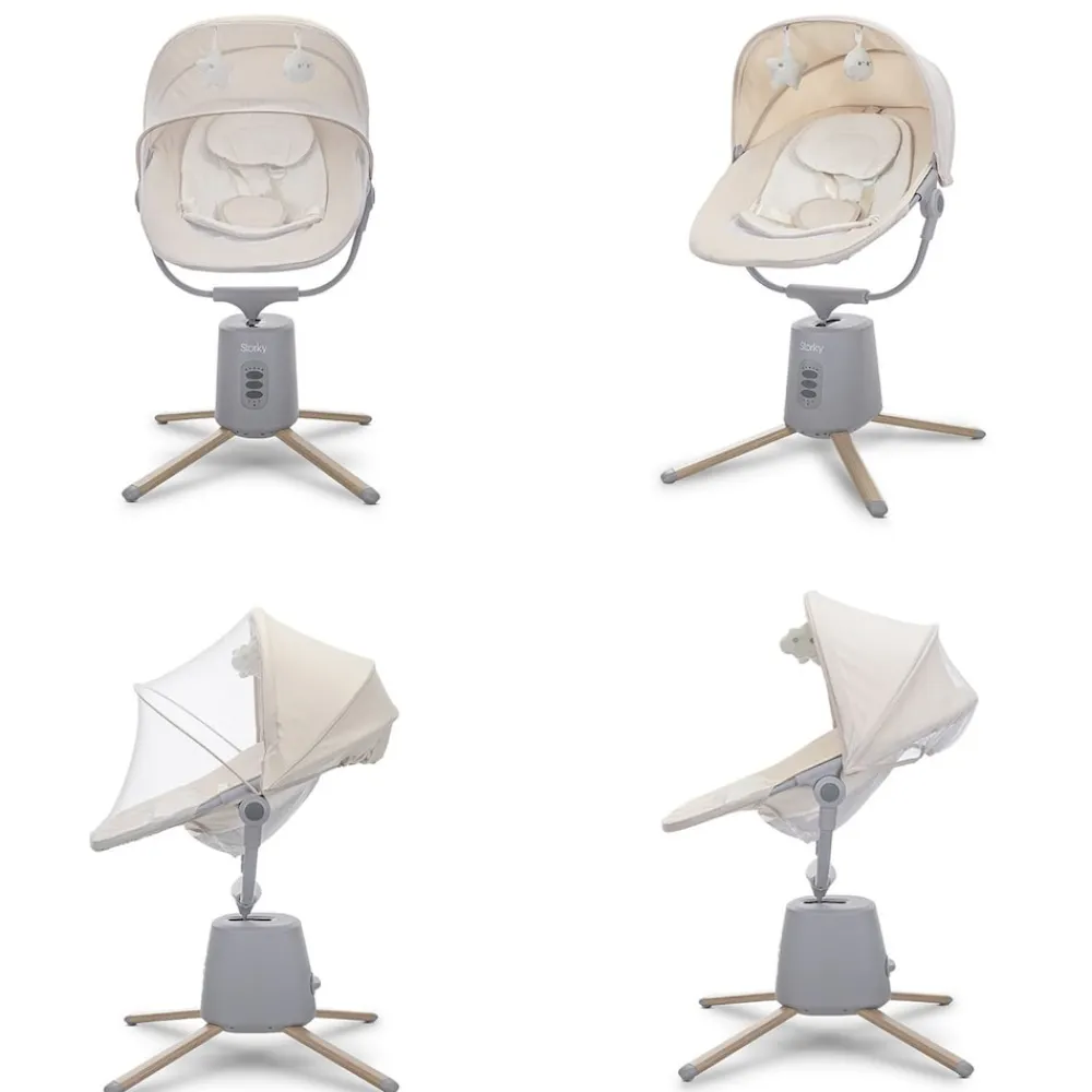 Lorelli Babywippe Storky Musik Bluetooth Fernbedienung Plüschtiere Timer Gurt beige grau Hot