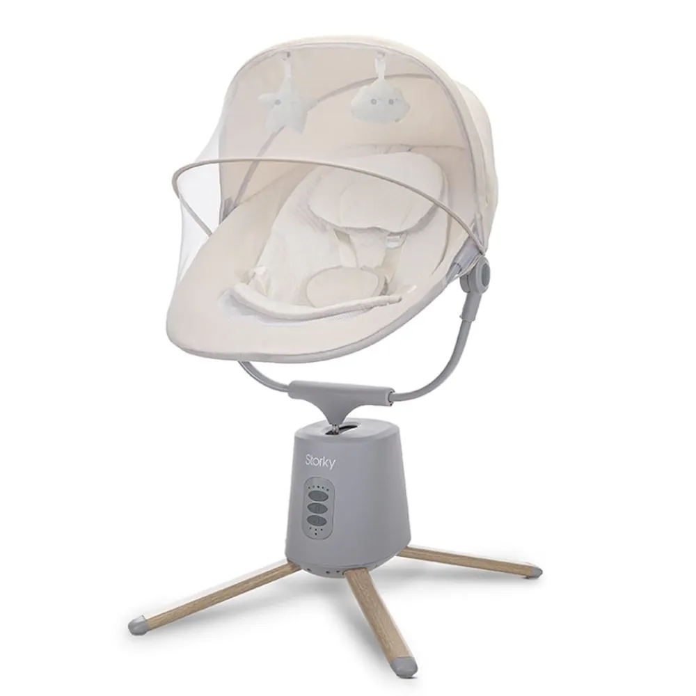 Lorelli Babywippe Storky Musik Bluetooth Fernbedienung Plüschtiere Timer Gurt beige grau Hot