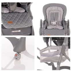 Lorelli Kinderhochstuhl Bellissimo klappbar, Räder, Korb, Liegeposition, Tablett beige Best