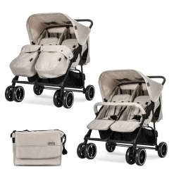 Lorelli Zwillingskinderwagen TWIN Wickeltasche Einhand-Klappsystem Fußabdeckung beige-schwarz grau/schwarz Hot