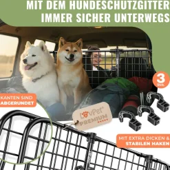 ® Hundegitter Auto, Autoschutzgitter Trenngitter Universal, verstellbare Breite, Kopfstütze Kofferraum Autogitter Maße HxB 30 x 92-152 cm Kofferraumgitter,+ 2x Sicherheitsgurt für Hunde ^ LOVPET Discount