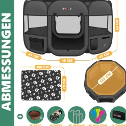 LOVPET ® Welpenlaufstall Tierlaufstall Faltbar für Kleintiere Hunde, Katzen Inkl. Hundenapf Hundelaufstall Freigehege Oxfordgewebe Pop-up System Indoor & Outdoor Hellgrau / Schwarz Clearance