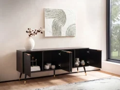 Finebuy Lowboard TV Schrank 150 cm Schwarz Türen Fernsehkommode Eiche Modern Online