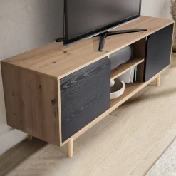 Finebuy Lowboard TV Schrank 150 cm Fernsehkommode Fernsehschrank Eiche Schwarz Best