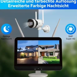 Dual WLAN PTZ Überwachungssystem mit Monitor 5MP, Mikrofon, Sirene, Nachtsicht, KI Bewegungsverfolgung 4 Kameras ^ LUVISION Clearance
