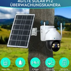 4G / LTE PTZ Solar Überwachungskamera 4MP mit SIM Karte 24/7 Aufzeichnung AOV , KI Bewegungsverfolgung ^ LUVISION Outlet