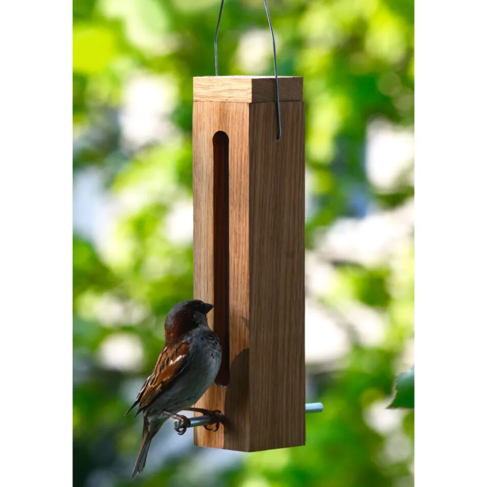 Eichenholz-Futterspender mit Futtersilo und Metallaufhängung ^ LUXUS-VOGELHAUS