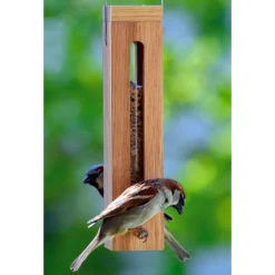 Eichenholz-Futterspender mit Futtersilo und Metallaufhängung ^ LUXUS-VOGELHAUS