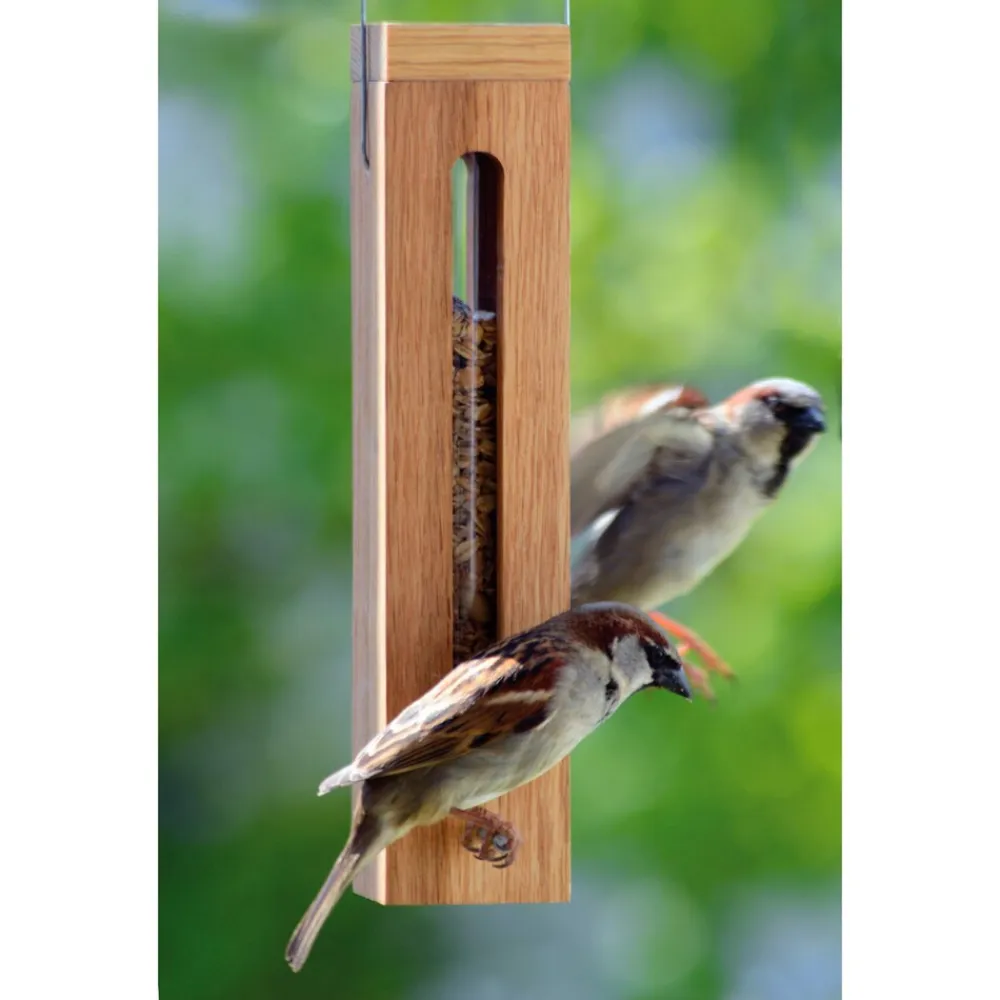 Eichenholz-Futterspender mit Futtersilo und Metallaufhängung ^ LUXUS-VOGELHAUS