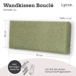 Wandkissen Bouclé – Wandpolster Kopfteil Betten & Rückenkissen Sitzbank | komfortabel & stabil | einfache Montage | Wandpaneele gepolstert | Schlafzimmer & Wohnzimmer | Bouclé ^ Lycce Sale