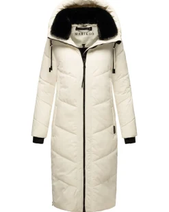MARIKOO Damen Winter Steppmantel Stepp Jacke Mantel Parka warm mit Kapuze Nadaree Off White New