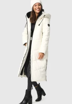 MARIKOO Damen Winter Steppmantel Stepp Jacke Mantel Parka warm mit Kapuze Nadaree Off White New