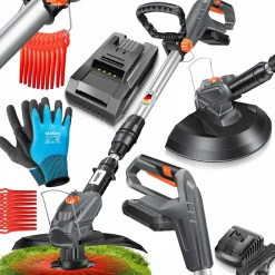 ® Akku-Rasentrimmer mit 20 V Li-Akku, 2,0 Ah Akku und Ladegerät, Motorsense 26 cm Schnittkreis, 180° Trimmwinkel, Teleskop-Stiel & Zusatzhandgriff, inkl. 20 Messer Kunststoffklinge ^ MASKO New
