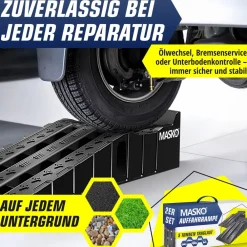 ® Auffahrrampe 2er Set | Auffahrkeile bis 5 t Traglast | KFZ-Rampe mit Überfahrschutz | Verladerampe rutschfest, robust und extra breit | Garagenrampen Autorampe Ölwechsel und Reparatur ^ MASKO Best