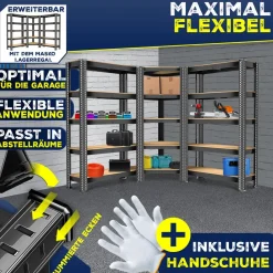 MASKO ® Eckregal Lagerregal Schwerlastregal, Kellerregal, 180x75x40cm , bis 875 kg, 5 verstellbare Ablagen, MDF-Platten Regal aus Metall, Steckregal, Werkstattregal, Keller, Garage Schwarz Outlet
