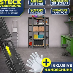 MASKO ® Eckregal Lagerregal Schwerlastregal, Kellerregal, 180x75x40cm , bis 875 kg, 5 verstellbare Ablagen, MDF-Platten Regal aus Metall, Steckregal, Werkstattregal, Keller, Garage Schwarz Outlet