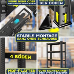 MASKO ® 2er-Set Lagerregal Schwerlastregal, Kellerregal, verstellbare Ablagen, MDF-Platten Regal aus Metall, Steckregal, Werkstattregal, Keller, Garage 2x Silber 700kg Outlet