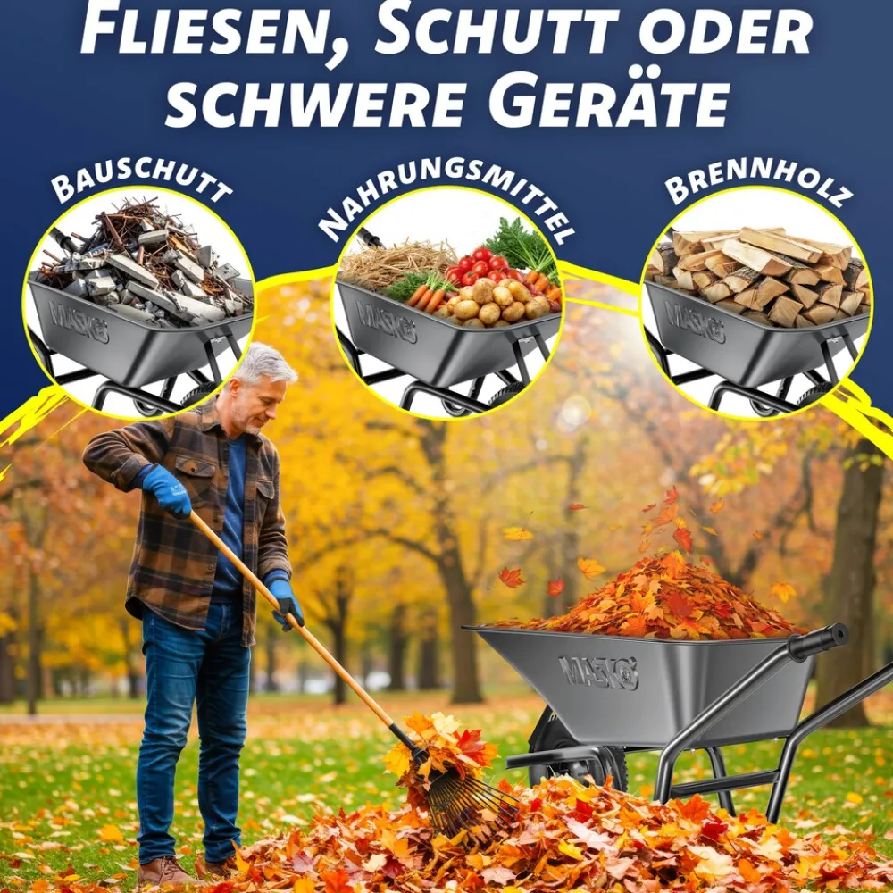 MASKO ® Schubkarre Bauschubkarre Gartenschubkarre 100 Liter bis 250kg Luftreifen mit Stahlfelge verzinkt Stahlrahmen Garten Karre Schiebkarre Transportkarre inkl. Arbeitshandschuhe Schwarz Sale