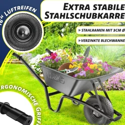 MASKO ® Schubkarre Bauschubkarre Gartenschubkarre 100 Liter bis 250kg Luftreifen mit Stahlfelge verzinkt Stahlrahmen Garten Karre Schiebkarre Transportkarre inkl. Arbeitshandschuhe Schwarz Sale