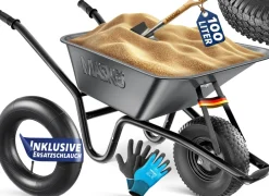 MASKO ® Schubkarre Bauschubkarre Gartenschubkarre 100 Liter bis 250kg Luftreifen mit Stahlfelge verzinkt Stahlrahmen Garten Karre Schiebkarre Transportkarre inkl. Arbeitshandschuhe Schwarz Sale